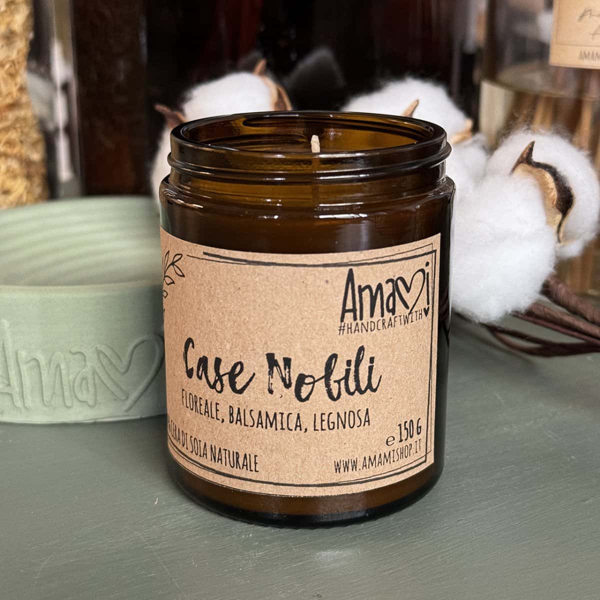 Candela artigianale in cera di soia naturale